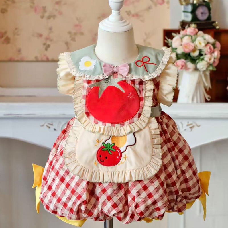Embroidery Egg - Cottagecore Kids Lolita Dress Red Plaid