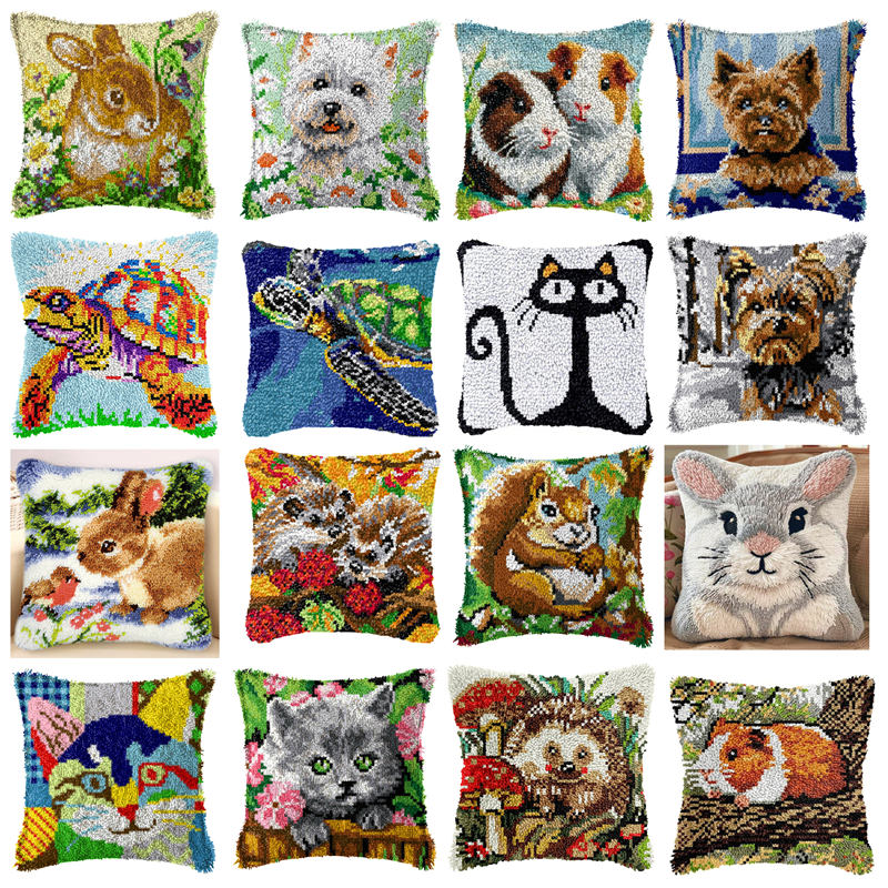 Printed Embroidery Kit - DIY Rabbit Cat Latch Hook Rug