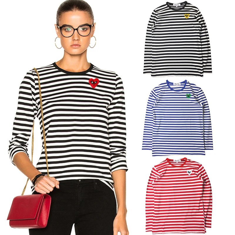 Embroidery Egg - Break Egg Women Striped T-Shirt Cute