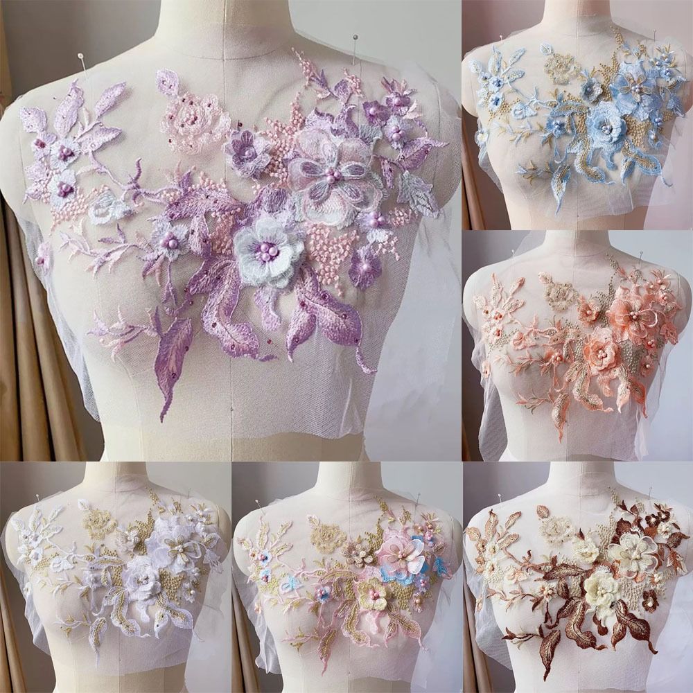 Embroidery Flower Pattern - 3D Flowers Beaded Lace Fabrics Applique