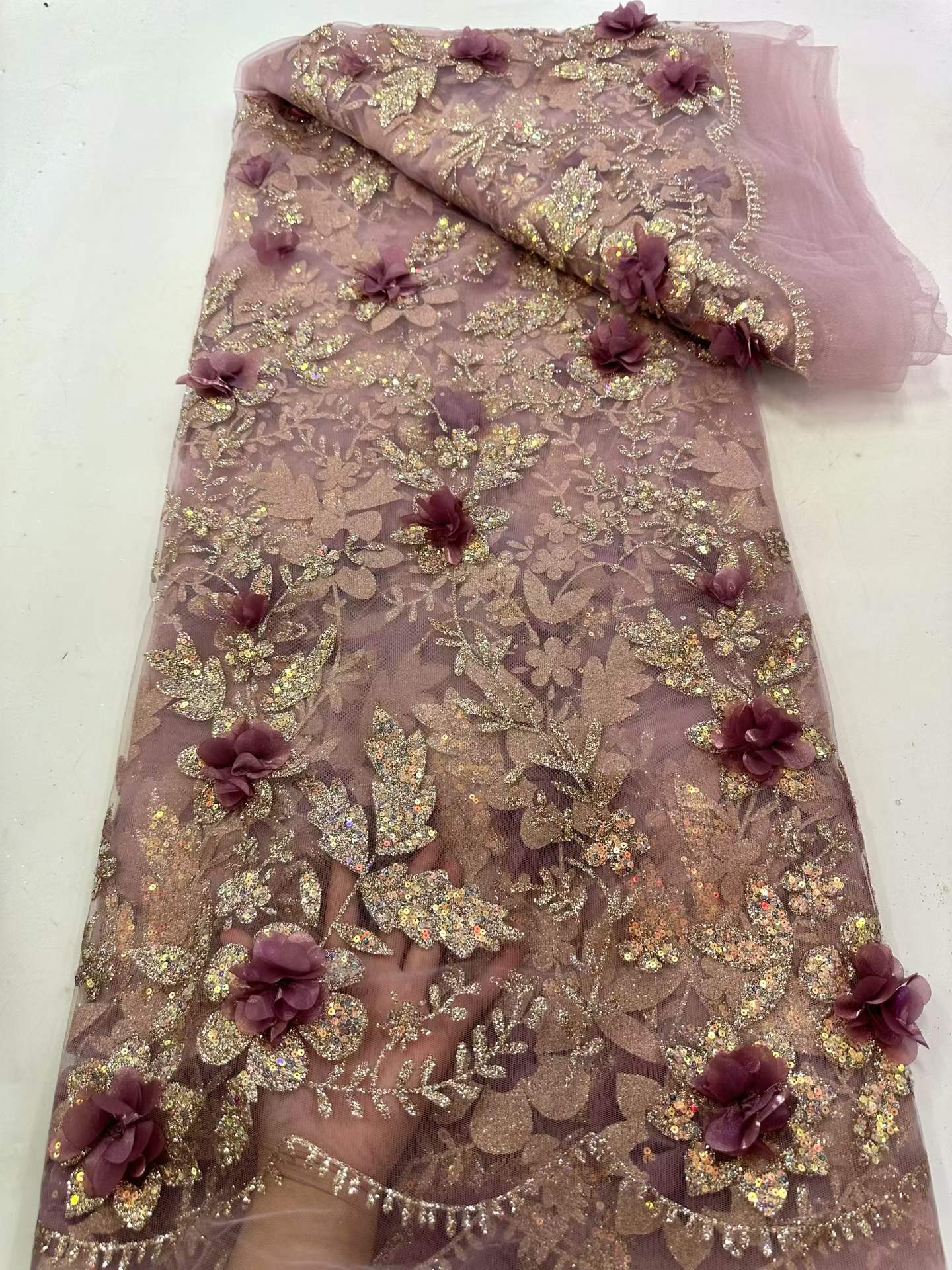 Embroidery Flower Pattern - African Lace Fabric Embroidered Sequined Nigerian