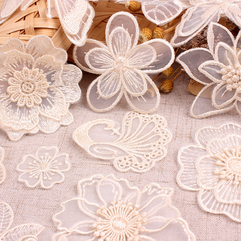 Embroidery Letter M - Beige Lace Peacock Butterfly Patches for
