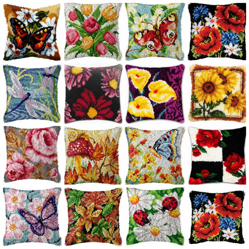 Printed Embroidery Kit - Flowers Plant Latch Hook Kit Knot