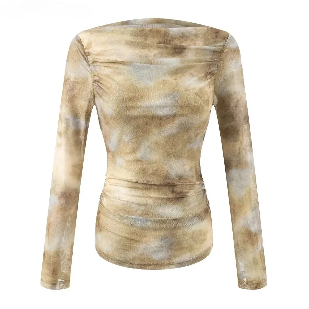Embroidery Shirt - 2025 Sexy Tie-Dye Print Ruched Shoulder