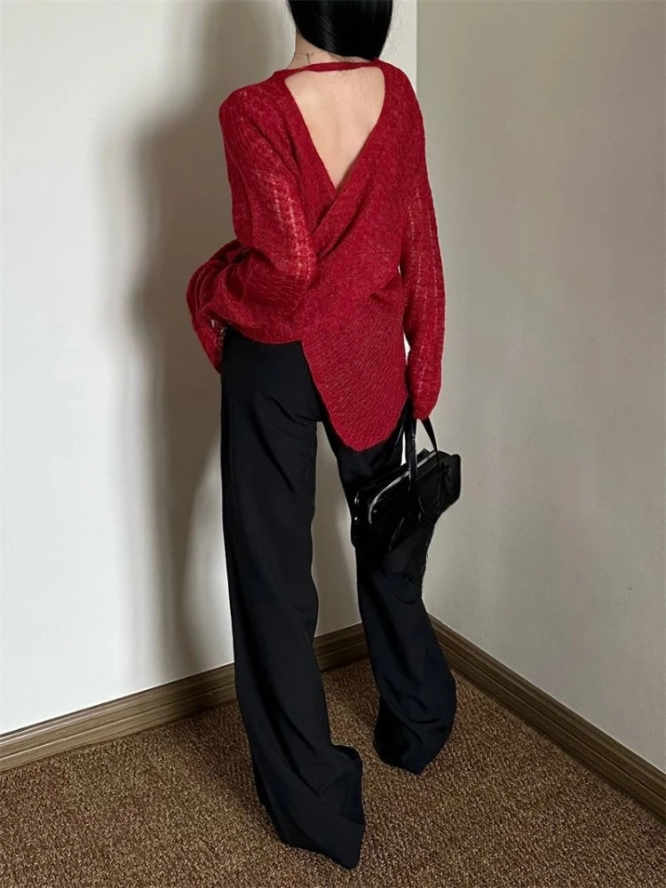 Embroidery Shirt - Y2K See-Through Knitted Women's T-Shirt, Vintage
