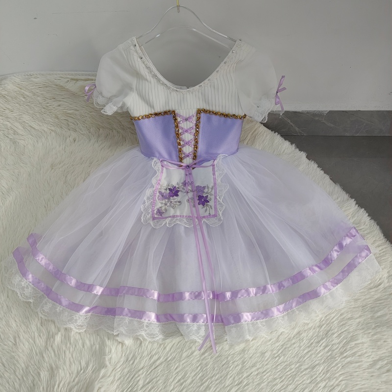 Kids purple and white lace-up  - Embroidery Apron 评论和价格