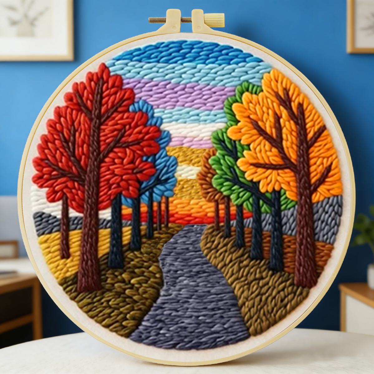 20X20CM/7.87inch Scenery Punch - Printed Embroidery Kit 评论和价格
