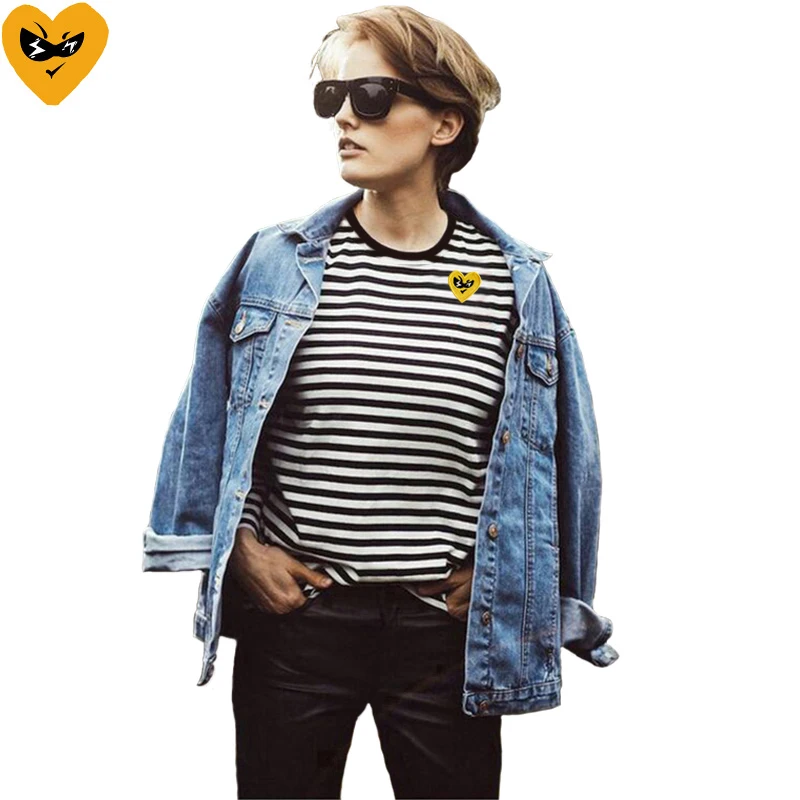 Break Egg Women Striped T-Shir - Embroidery Egg 评论和价格