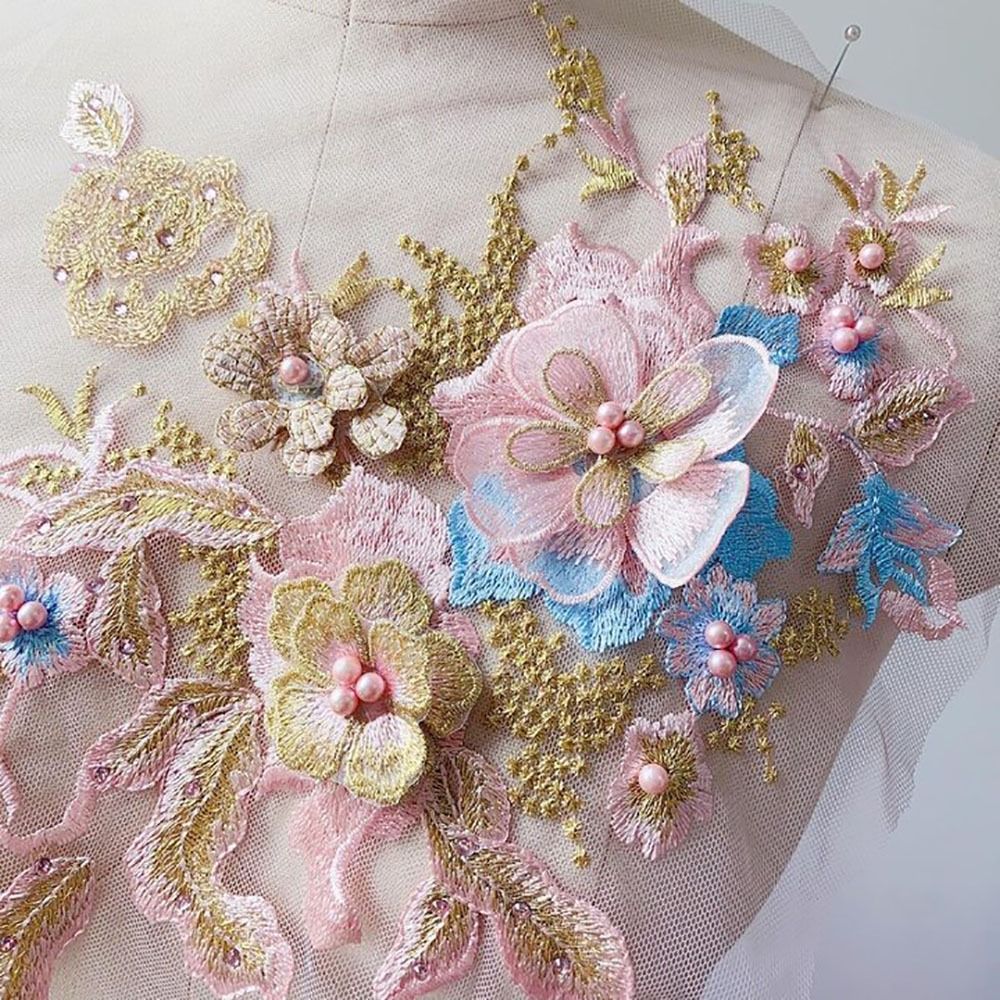 3D Flowers Beaded Lace Fabrics - Embroidery Flower Pattern 评论和价格