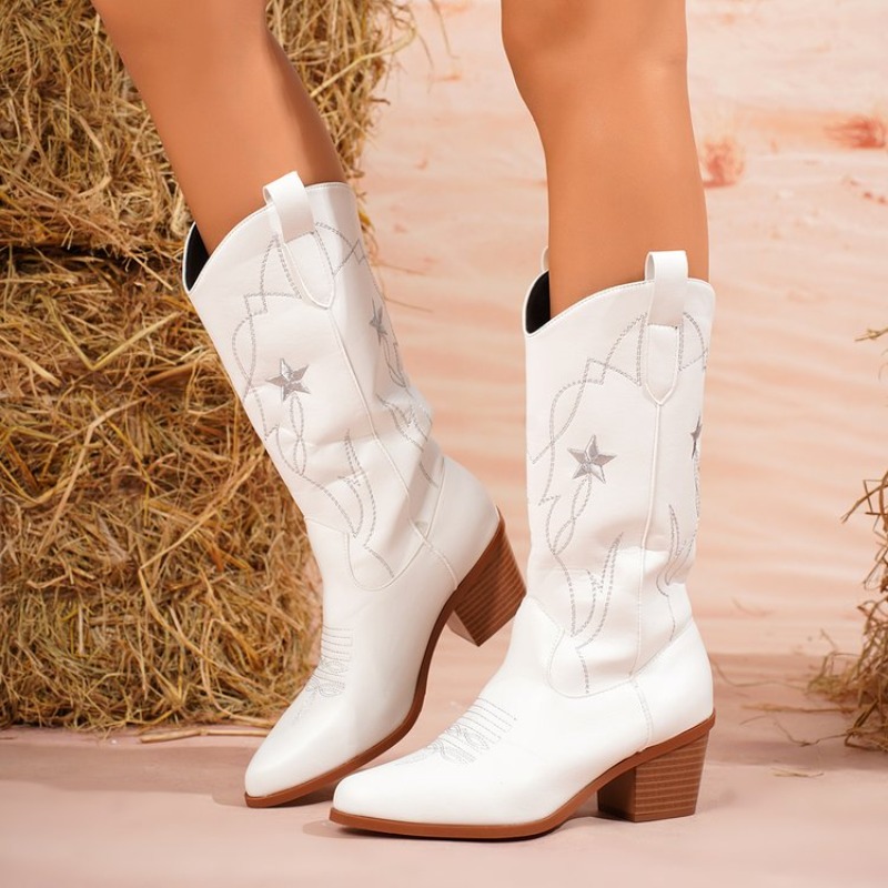 Women's Boots Mid-Calf Pointed - Embroidery Details 评论和价格
