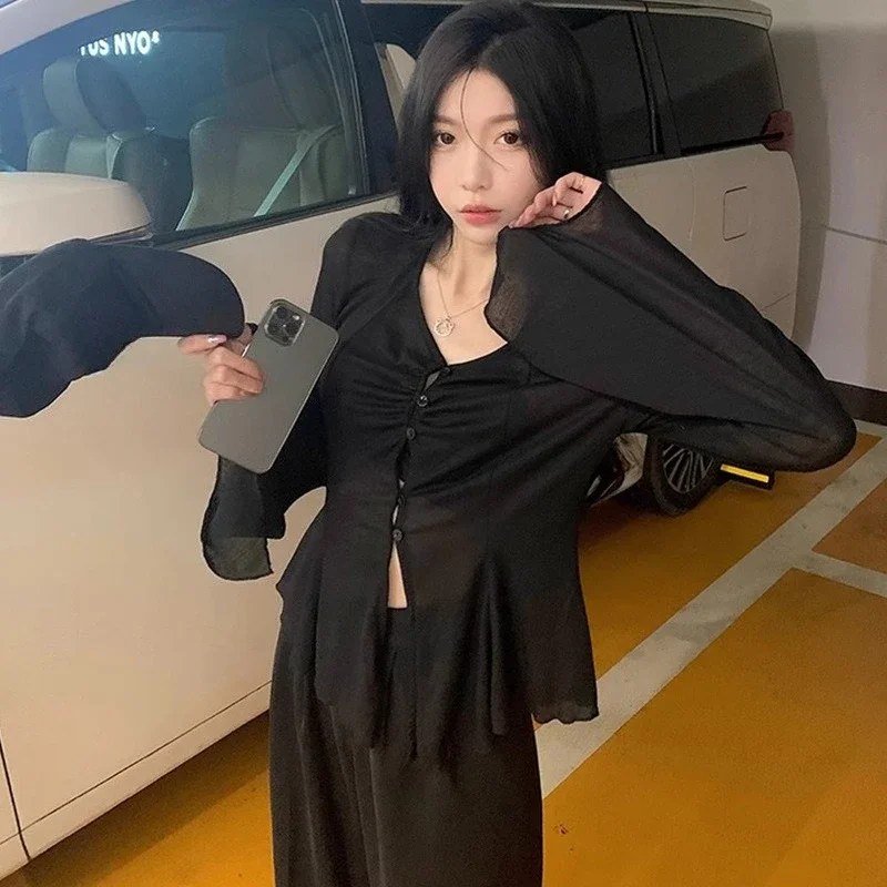 Sheer Flare Sleeve Blouse - Y2 - Embroidery Shirt 评论和价格