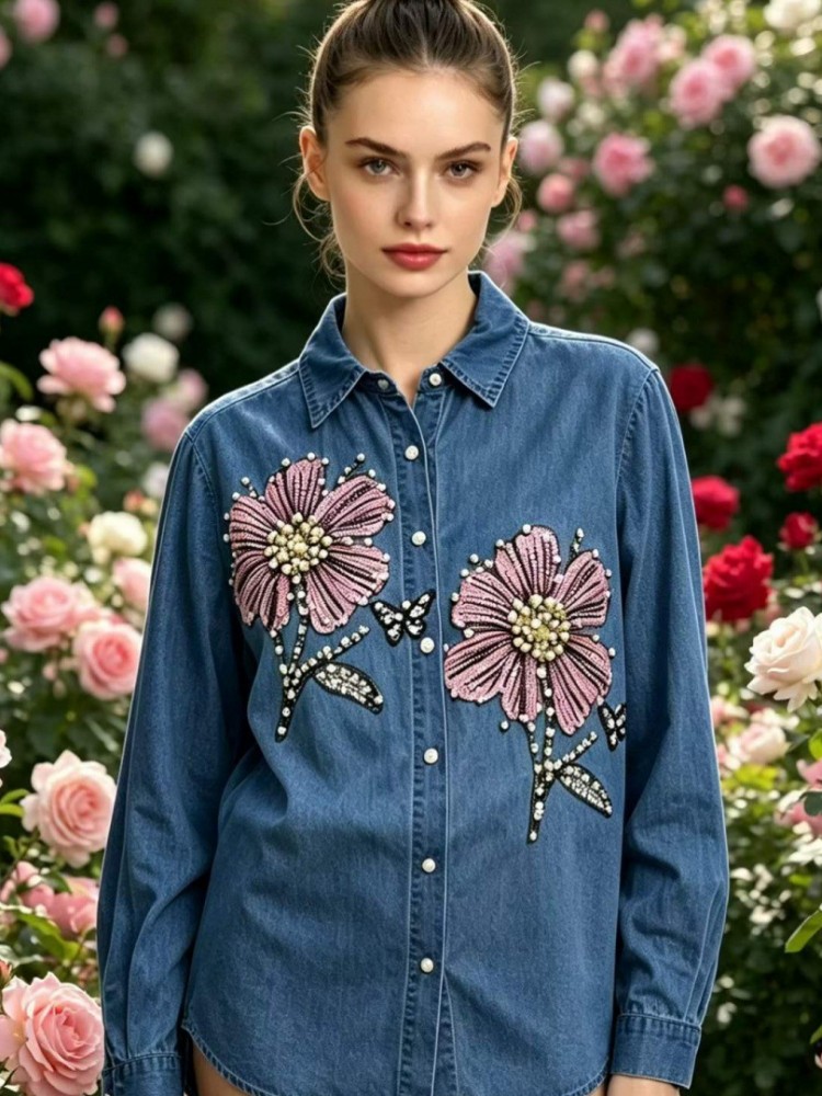 Women Denim Embroidery Blouses - Embroidery Shirt 评论和价格