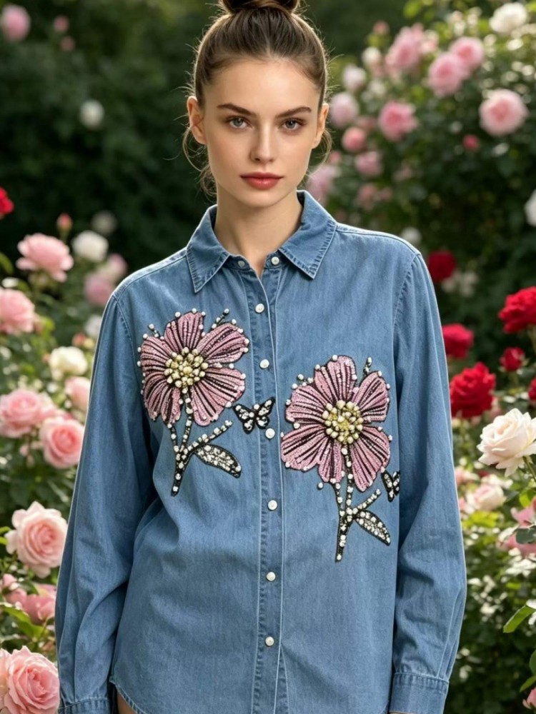 Women Denim Embroidery Blouses - Embroidery Shirt 评论和价格