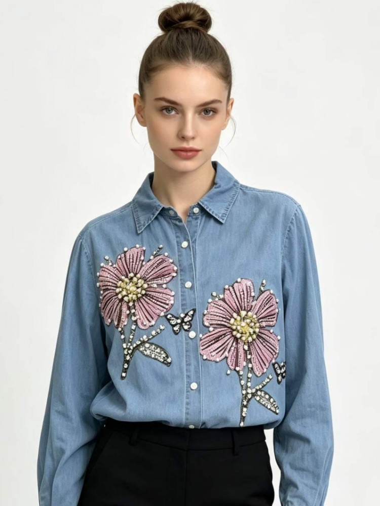 Women Denim Embroidery Blouses - Embroidery Shirt 评论和价格
