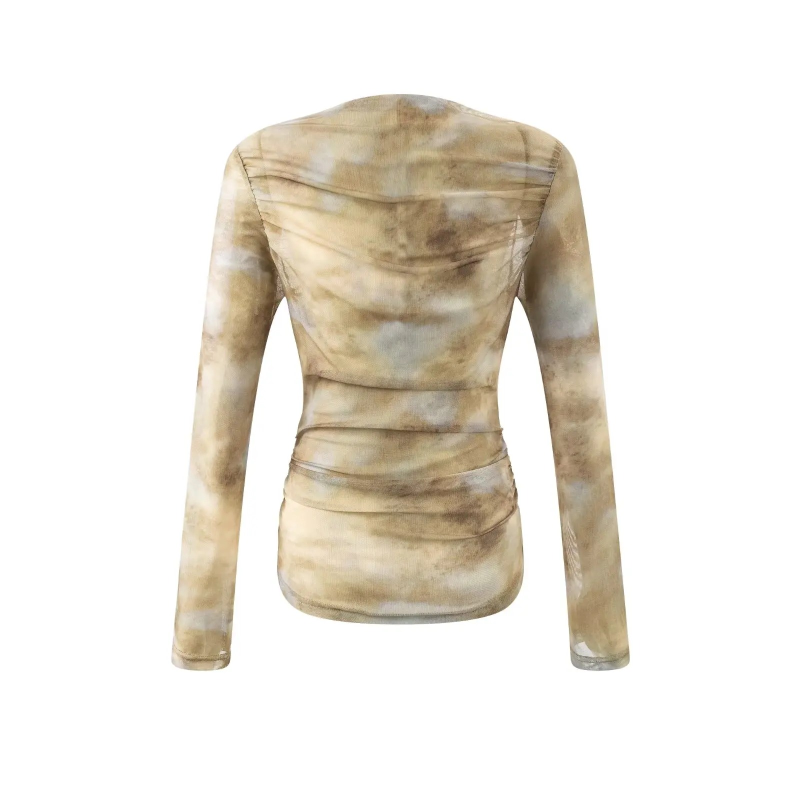 2025 Sexy Tie-Dye Print Ruched - Embroidery Shirt 评论和价格