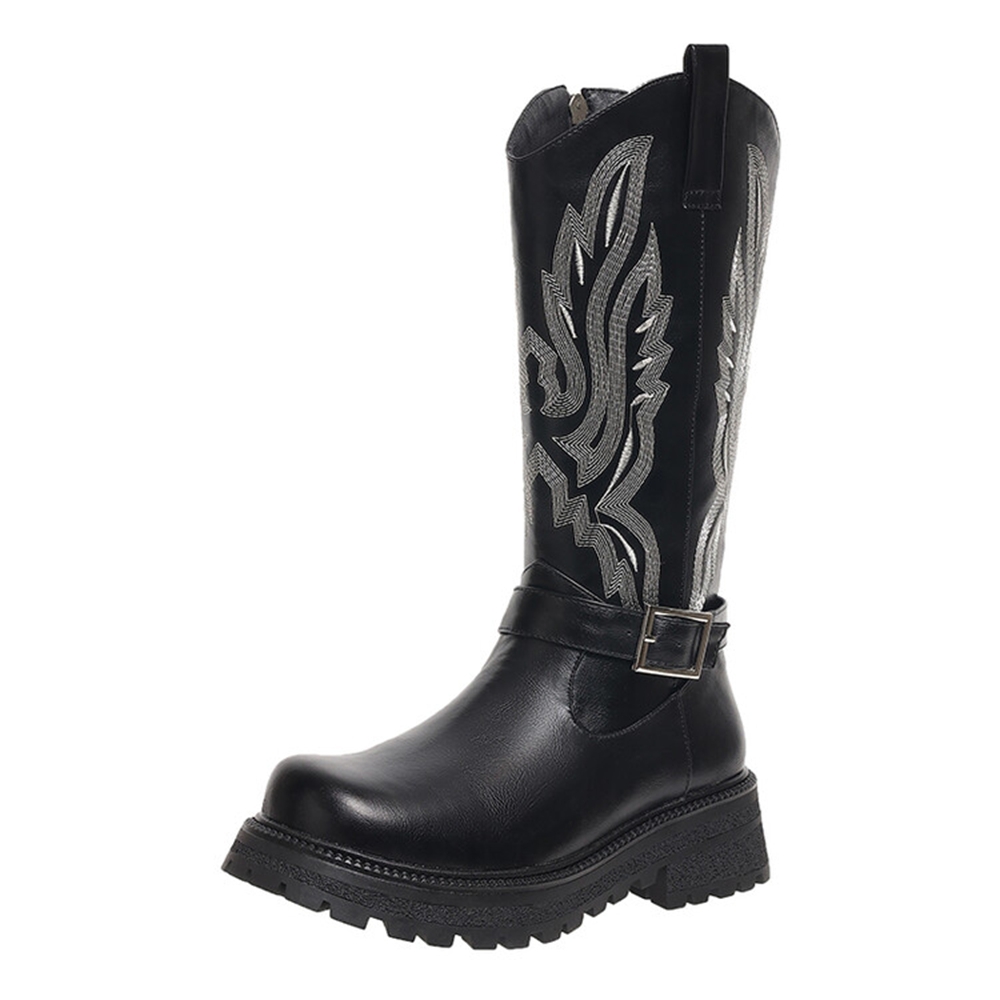 Women Knee High Boots Thick He - Embroidery Yes 评论和价格