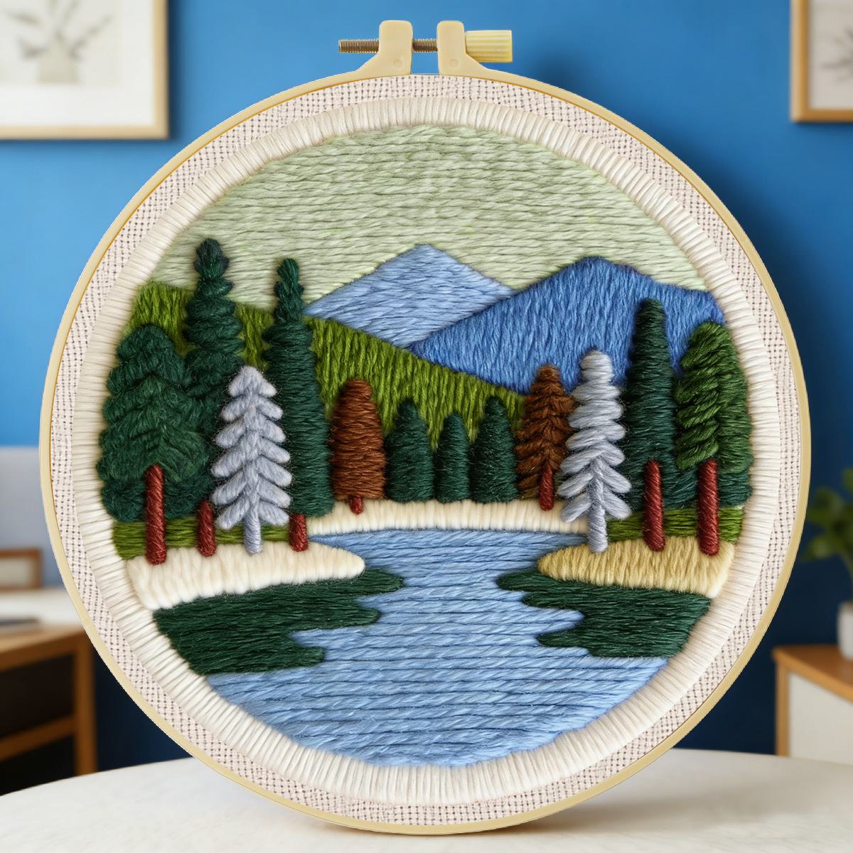 20X20CM/7.87inch Scenery Punch - Printed Embroidery Kit 评论和价格