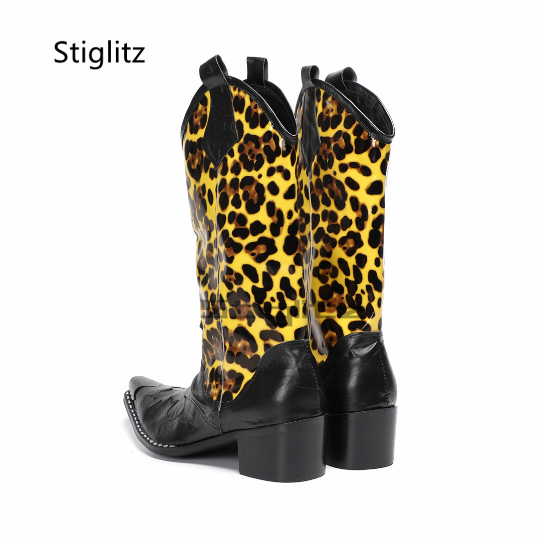 Men's Leopard Print Riding Boo - Embroidery Yes 评论和价格