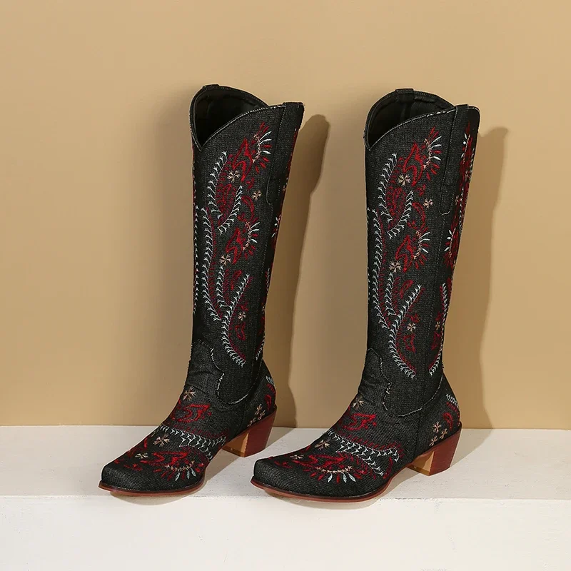 Blue Denim Western Cowgirl Kne - Embroidery Yes 评论和价格